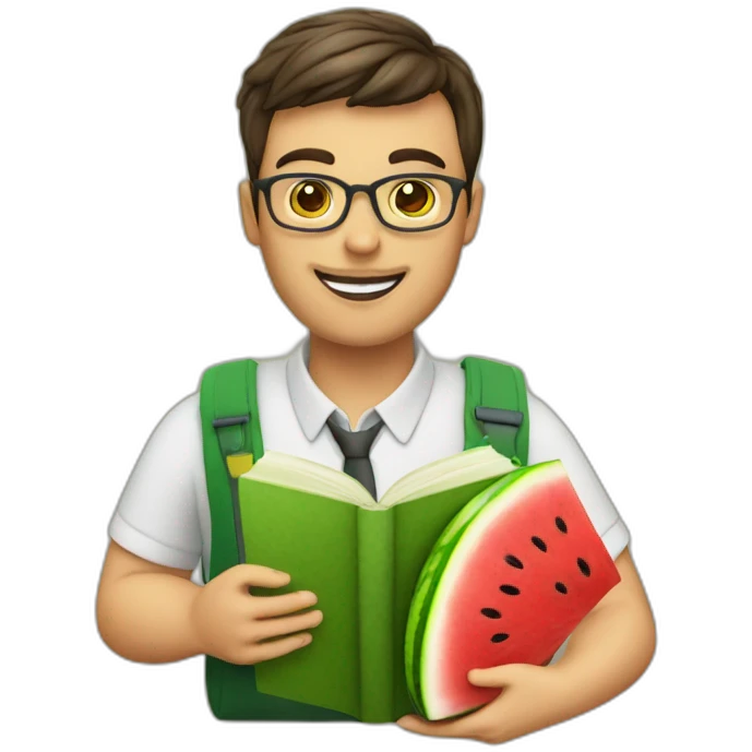 ket  teacher with a book and a watermelon emoji