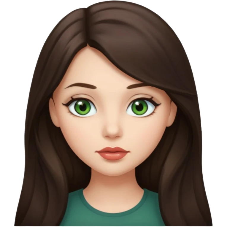 girl brunette with long hair , grey-green eyes , plump lips  emoji