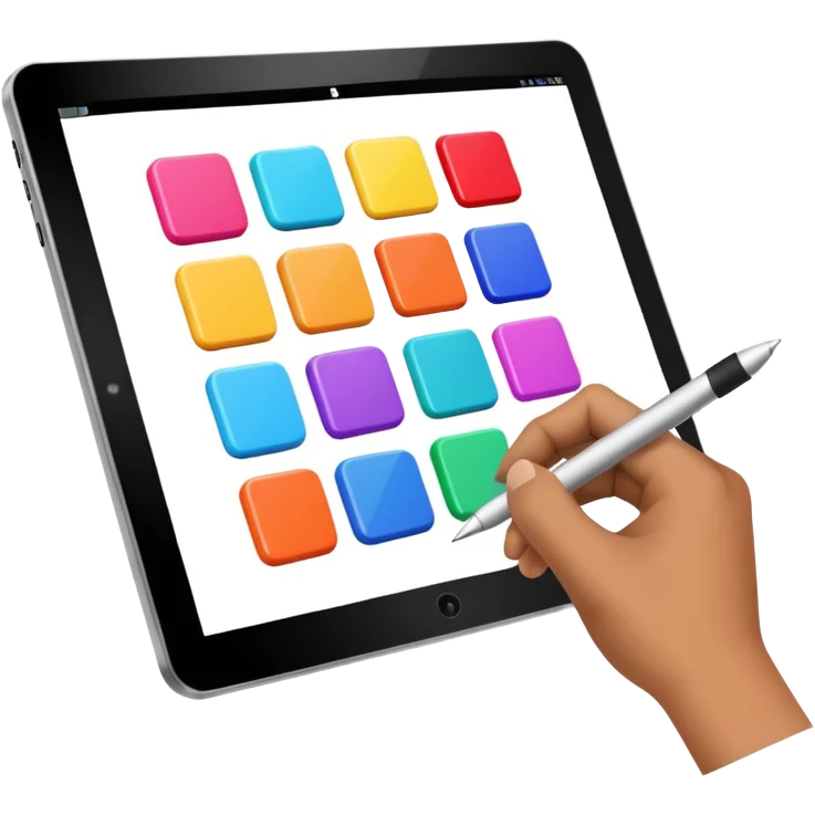 A hand having a digital pen drawing colorful rectangules on a tablet emoji