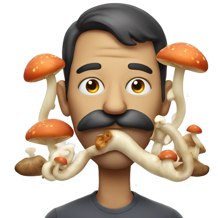 Man with big curled moustache eating disgusting mushrooms emoji