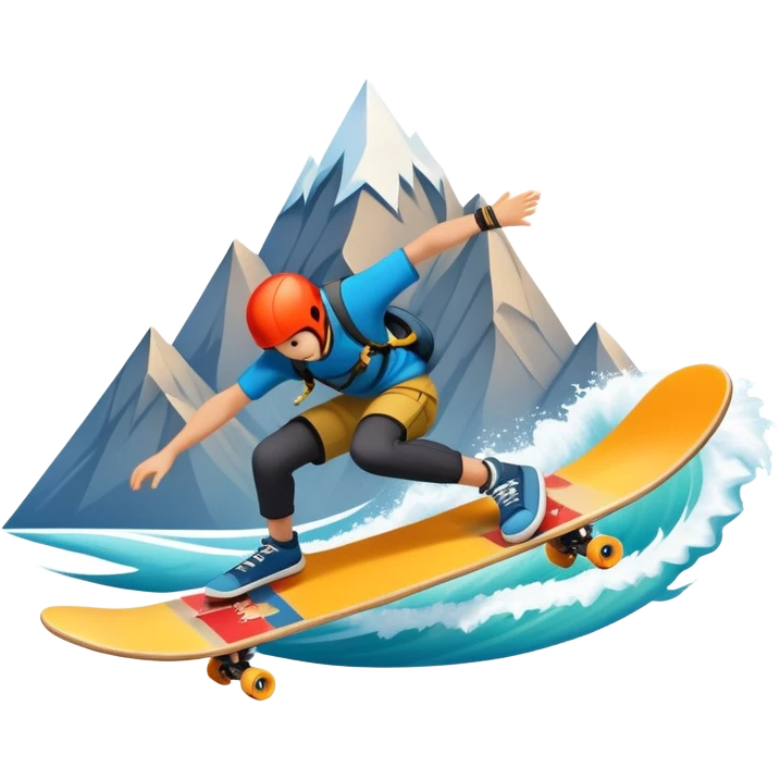A bold emblem featuring a combination of symbols representing various extreme sports, like a mountain peak, a skateboard, a parachute, and a wave. The design is dynamic and sharp, capturing the thrill and adventure of extreme sports, with a strong, energetic vibe. emoji