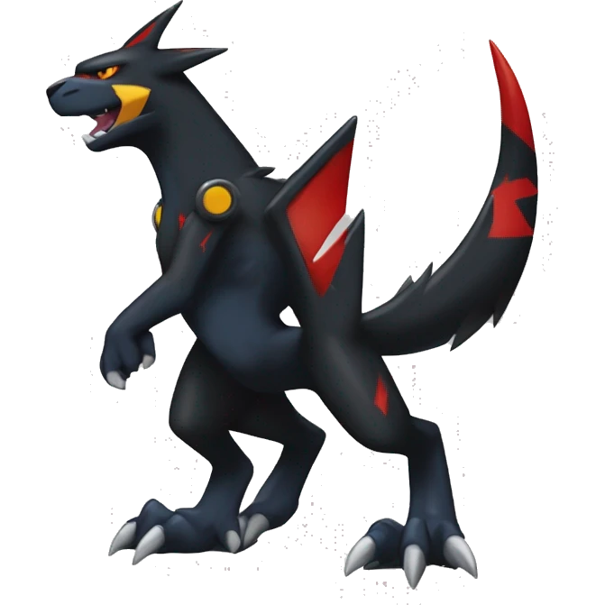 Cool Edgy Litten-Garchomp-Houndoom-Luxray Fakémon Digimon with Edgy markings, full body, outlined emoji