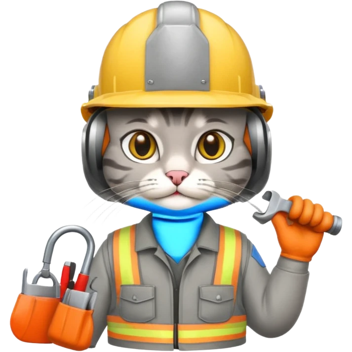 gray cat, handyman Outfit, wearing a Helmet emoji