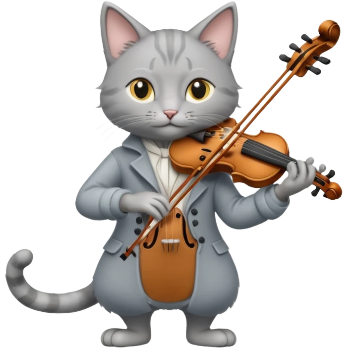 thin grey cat play violin, long full body, no tail emoji