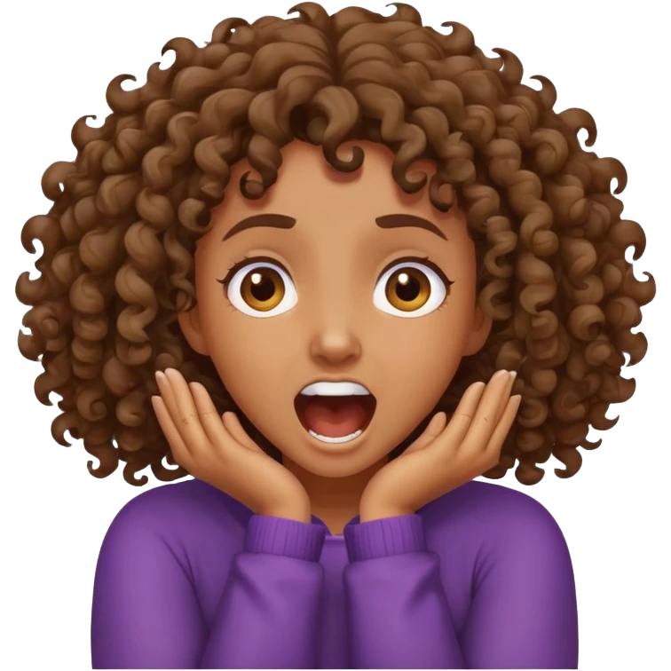 Brown curly Girl with crossed arms grabbing her neck screaming  emoji