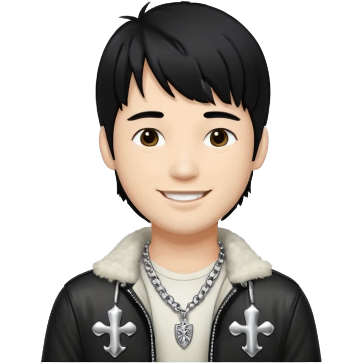 chrome hearts,man, black hair,white,normal,messy fringe emoji