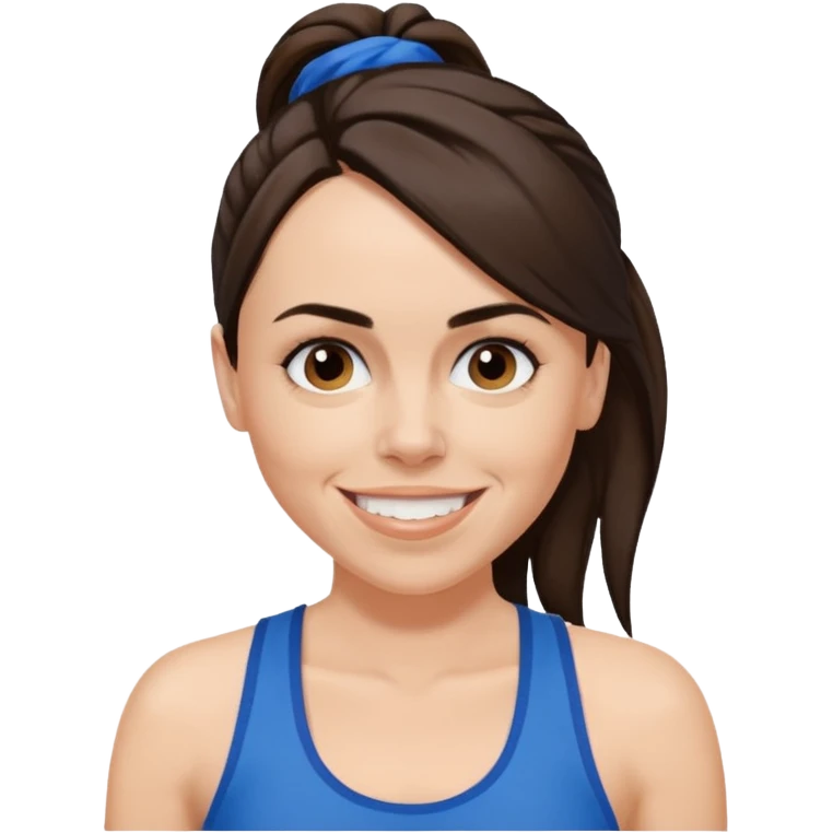 Melanie C dark brown ponytail hair with blue tank top emoji