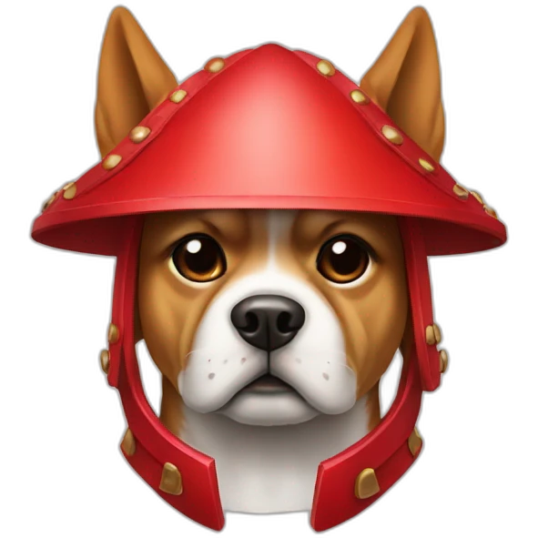 dog wearing red samurai helmet emoji