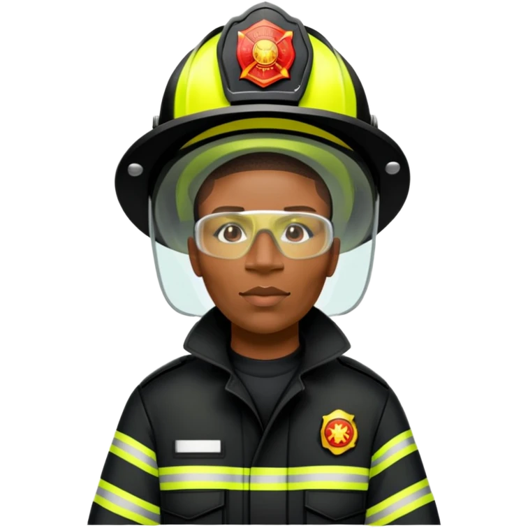 Firefighter with black coat with neon yellow stripes emoji