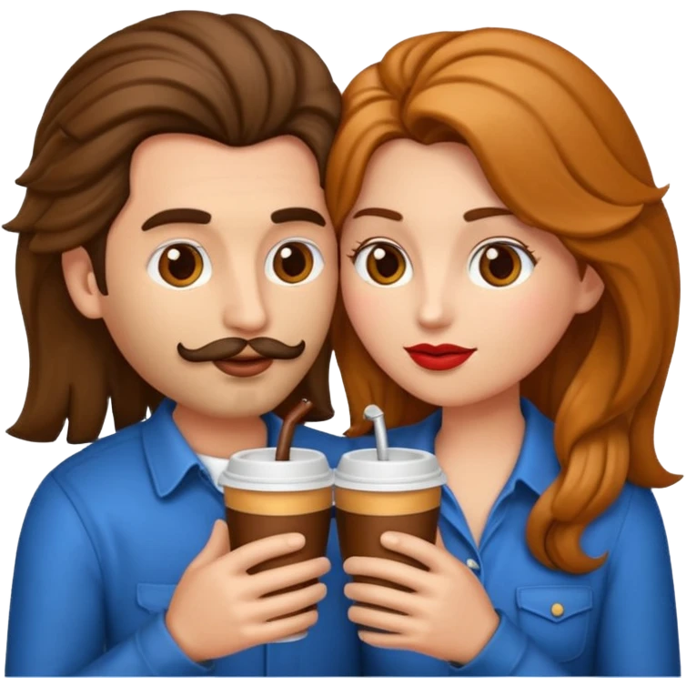 Emoji estilo iPhone de besos pareja donde la mujer tengo el pelo cobrizo y el hombre el pelo café  emoji