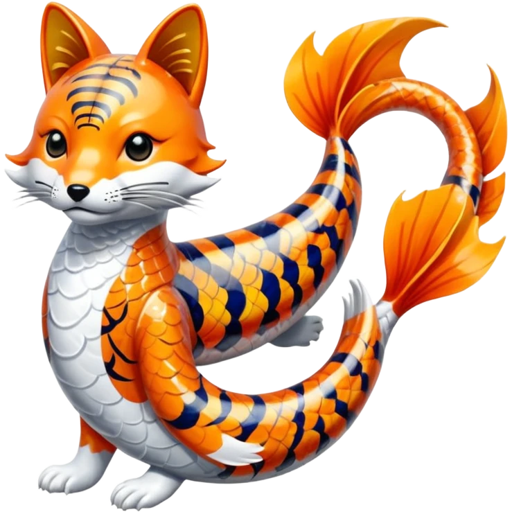 Exotic Tropical Floral Swirl-Patterned Tribal Pretty Asian ornate painted Japanese aesthetic beautiful shiny pretty glossy smooth elegant Koi-Fish-Kitsune-fox-Yokai-animal-creature, with 4 legs, with tiger stripes on it emoji