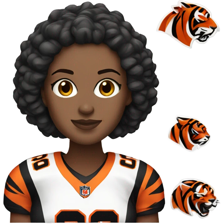 White women with brown hair wearing a Cincinnati bengals jersey emoji