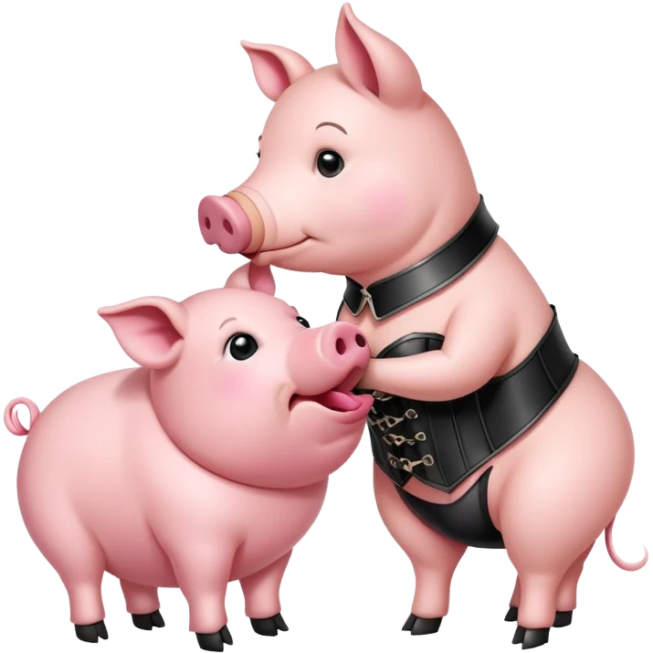 Dog wear a corset and kissing a pig emoji