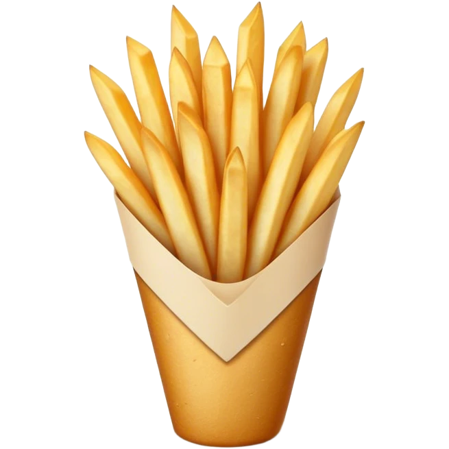 Cinematic Realistic Belgian Fries Dish Emoji, showcasing thick, crispy fries served in a paper cone rendered with detailed textures and golden, appetizing lighting. emoji