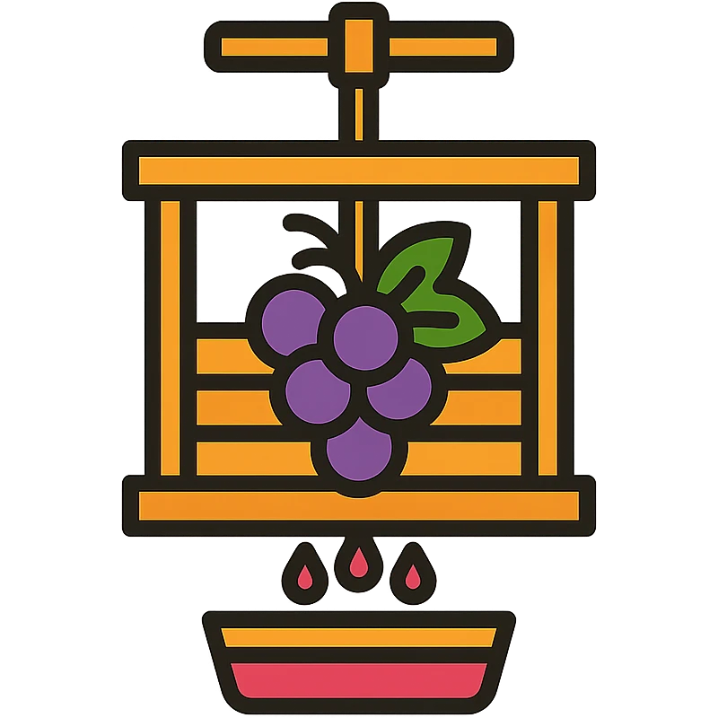 icon representing crushing in wine making process, color outline style emoji