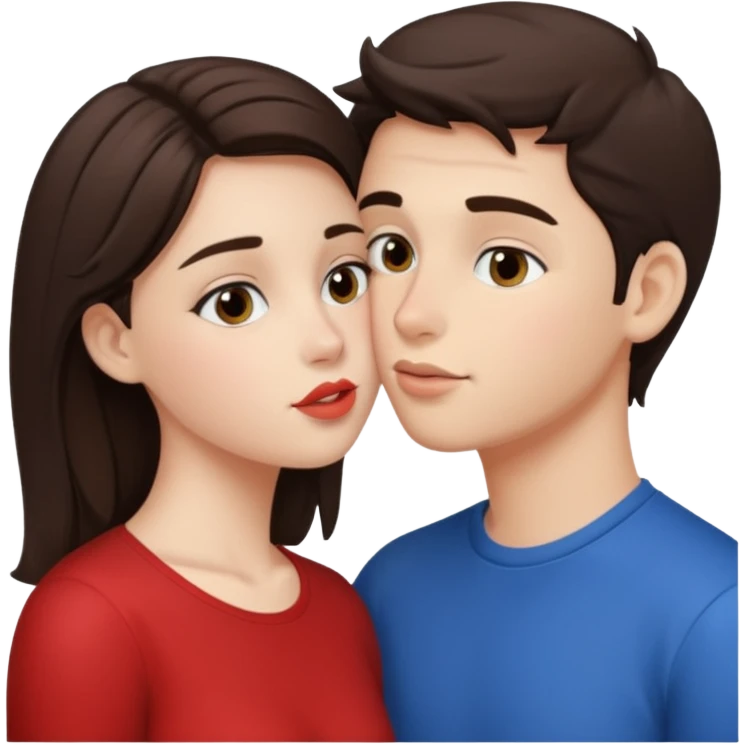Brunette girl kissing with a brunette boy emoji