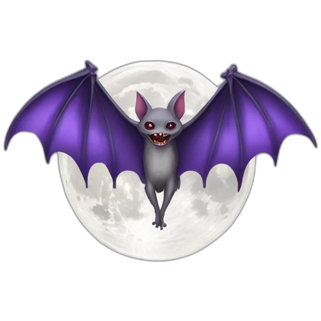 purple dripping vampire bat wings flying  in front of large realistic white and grey full moon emoji
