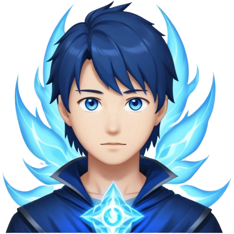 sung jin woo from solo leveling whit blue glowy eyes and blue aura glowing from hm emoji