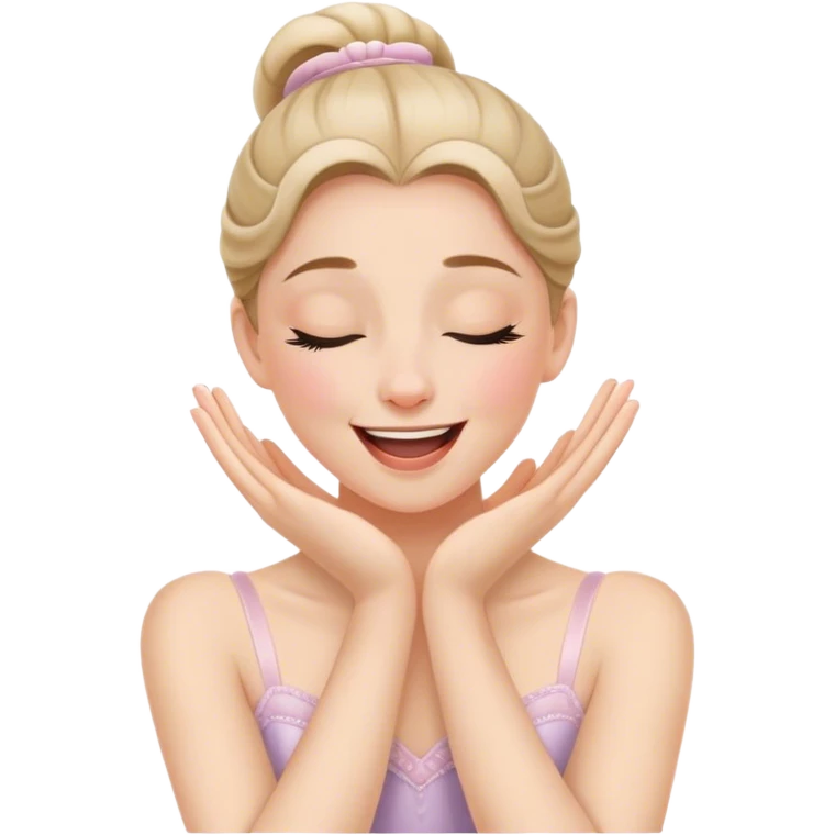 The ballerina laughs sweetly, covering her mouth with her hand and with her eyes closed emoji