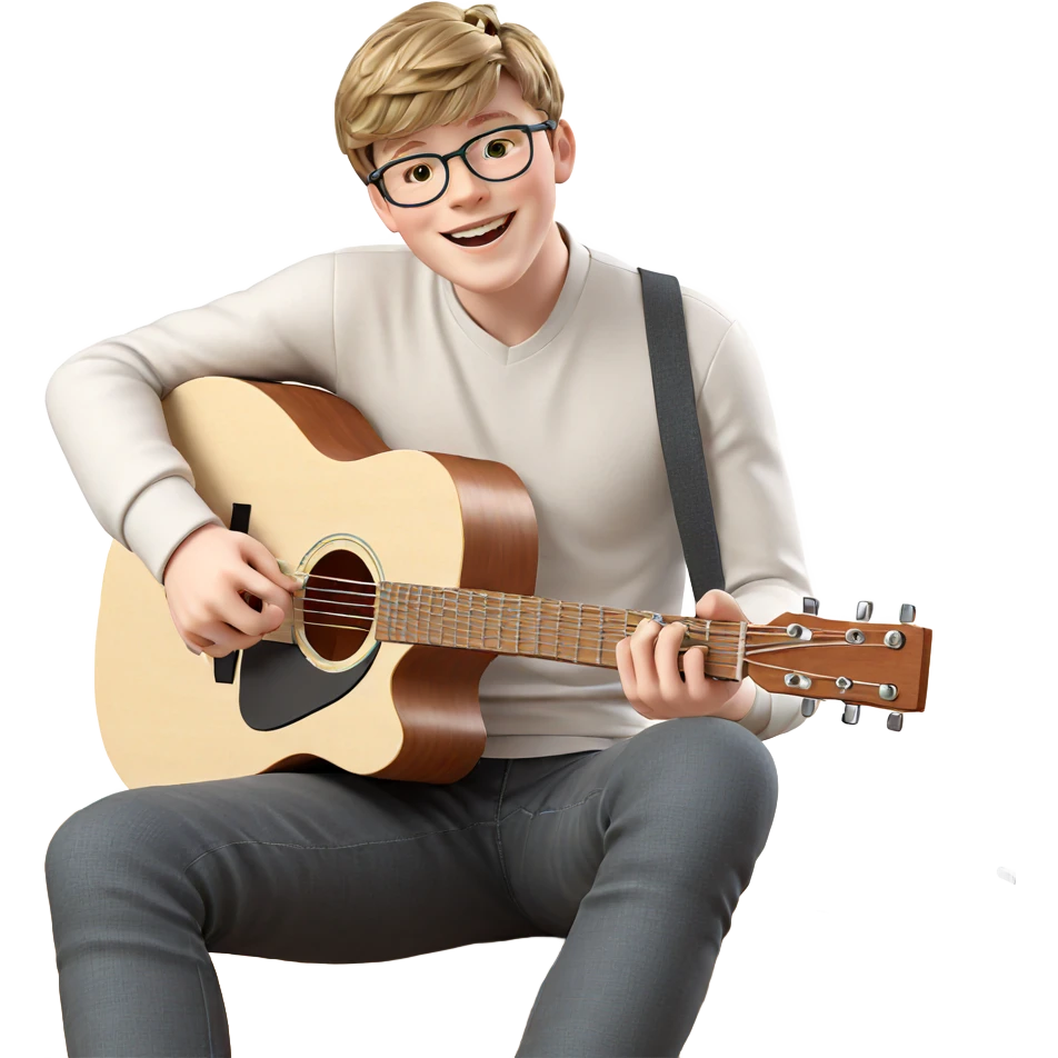 smiling boy with guitar emoji