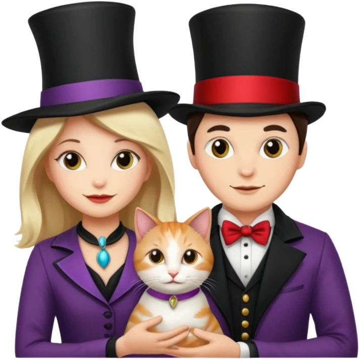 magician couple and their pet cat emoji