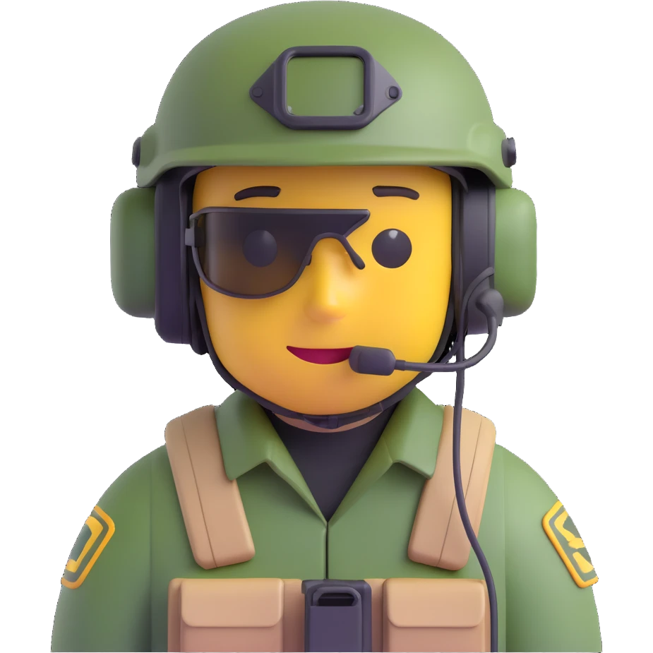 iconic PMC from Tarkov wearing tactical gear, helmet, and headset, 3D emoji style emoji