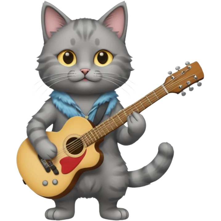 grey cat play guitar, long full body emoji