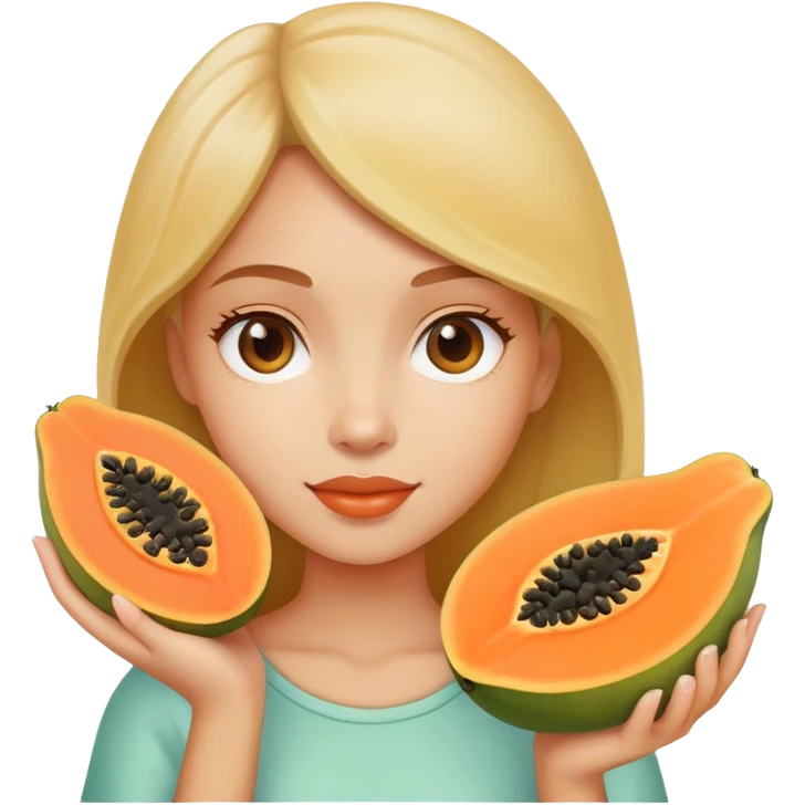 Girl holding papaya sliced in half emoji