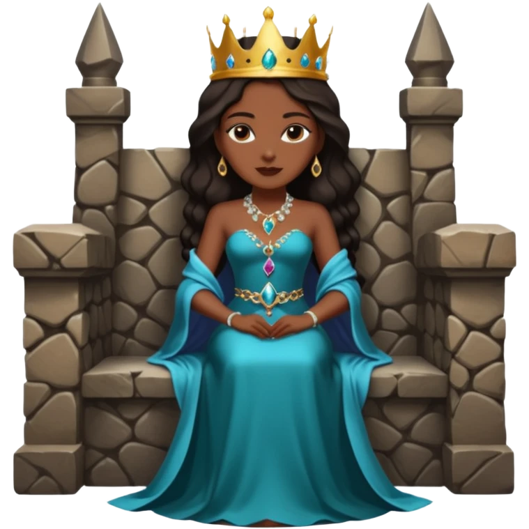 Dark queen seated on stone throne, relaxed dominance, heavy shadows, coldDark queen seated on stone throne, relaxed dominance, heavy shadows, cold emoji