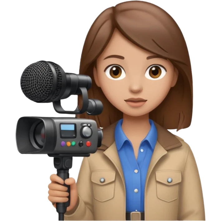 Brown-haired girl posing with video equipment emoji