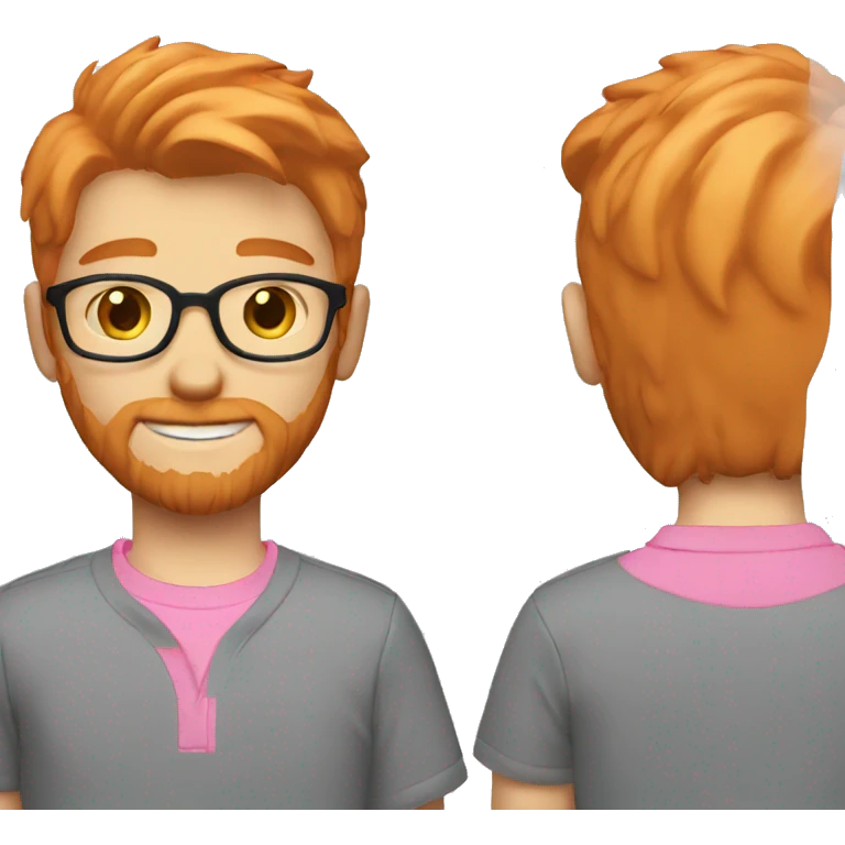 light red hair boy with a beard small glasses and pink polo emoji