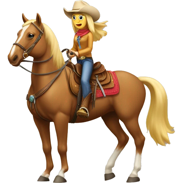 Cowgirl riding a palomino horse with western saddle  emoji