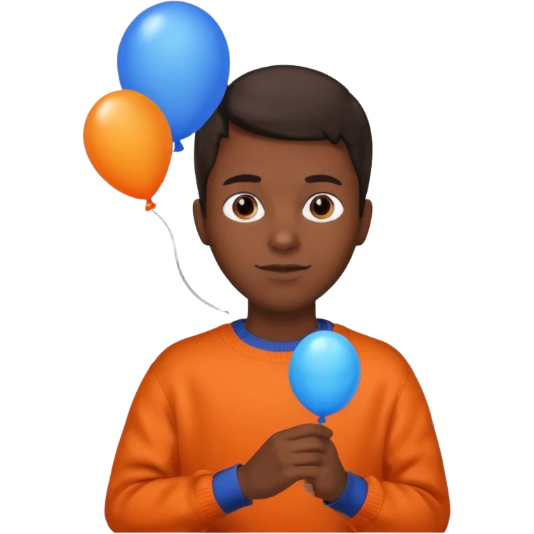 dark brown skin, orange sweater, hold blue balloon emoji