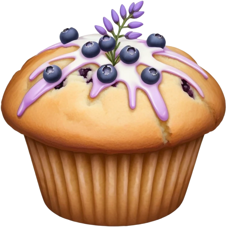 Lavender flower sprig muffin with berries and sugar emoji