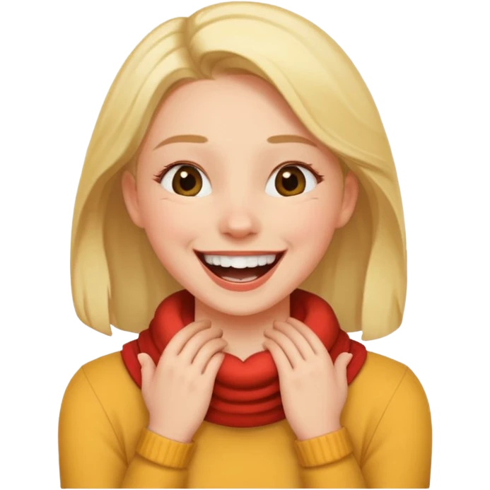 A girl with her hands around her neck laughing  emoji