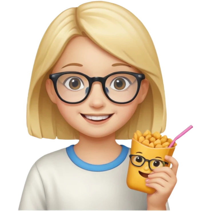 snack holding girl kid with glasses emoji