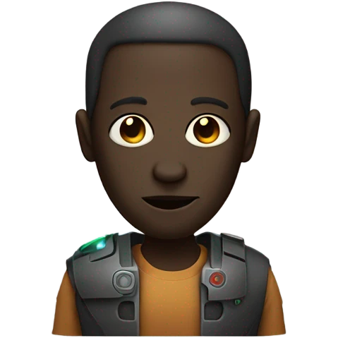Person whos face is half droid half human with dark skin and a big nose and a laser emoji