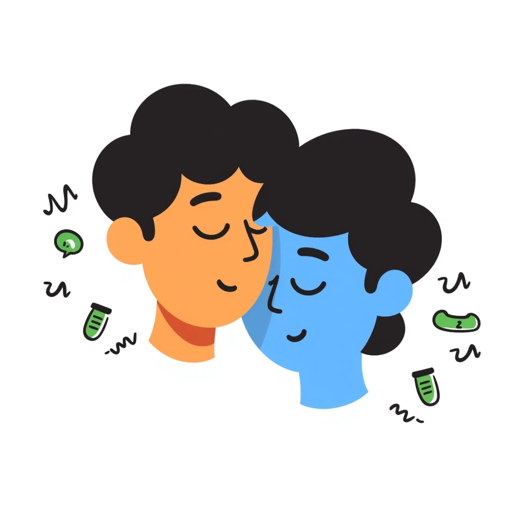 Sedative effect illustration: half-awake (orange) and half-asleep (blue) face profile with green sedative molecules slowing down red brain activity waves. Hand-drawn sleep icons (ZZZ) increasing in size as consciousness fades. Simple and clean sleep medicine concept. emoji