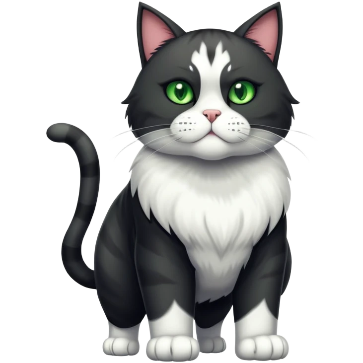 Huge jumbo Super Duper Muscular Cat with a 10 pack full body black and white and green eyes  emoji