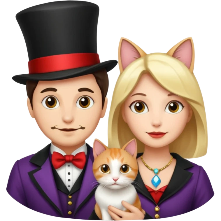 magician couple and their pet cat emoji