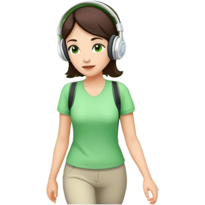 Woman with headphones walking in the green park  emoji