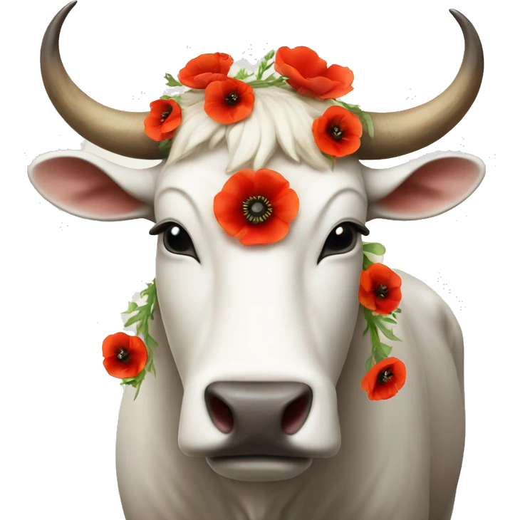 White ox with poppies on horns emoji