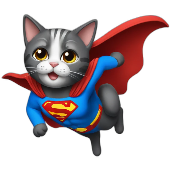 flying cat wearing superman costume emoji