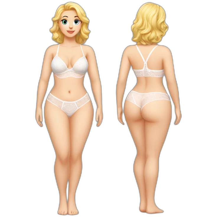 Full body Caucasian curvy cэbeauty white lingerie back and front views emoji