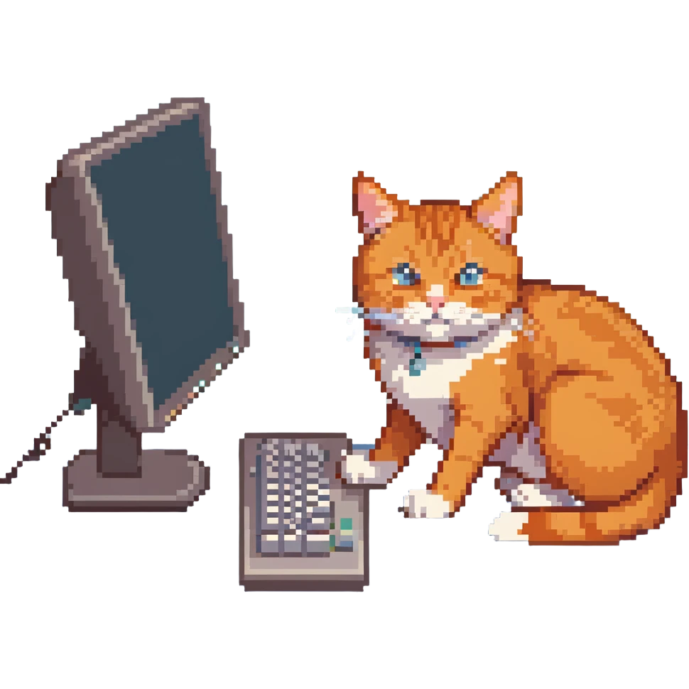 orange cat typing on desktop computer emoji