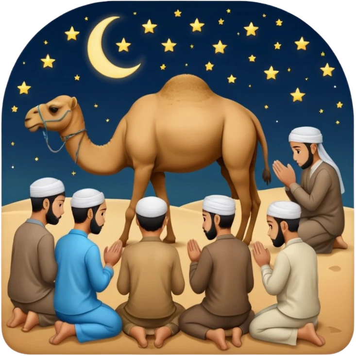Muslims pray with our side camel and night  emoji
