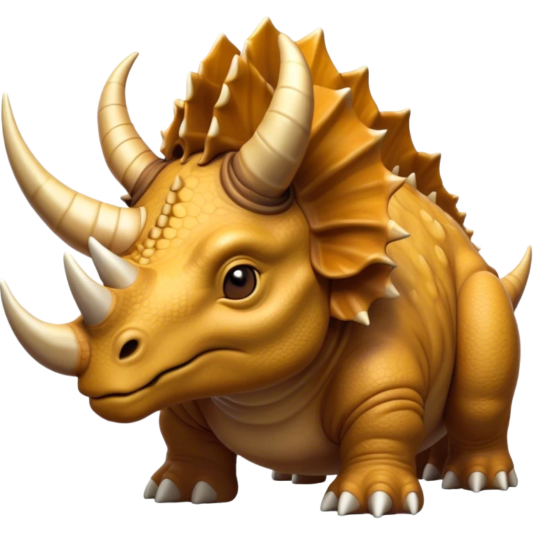 Cinematic Noble Triceratops Portrait Emoji, Poised and formidable, with a robust, stocky build adorned by three prominent horns and a broad, intricately frilled head, exuding ancient strength and wisdom, Simplified yet sharply defined features, highly detailed, glowing with a soft, earthy radiance, high shine, intelligent and stalwart, stylized with an air of prehistoric majesty, focused and resolute, soft glowing outline, capturing the essence of a watchful and confident Triceratops that appears ready to charge out of the screen with effortless power! emoji
