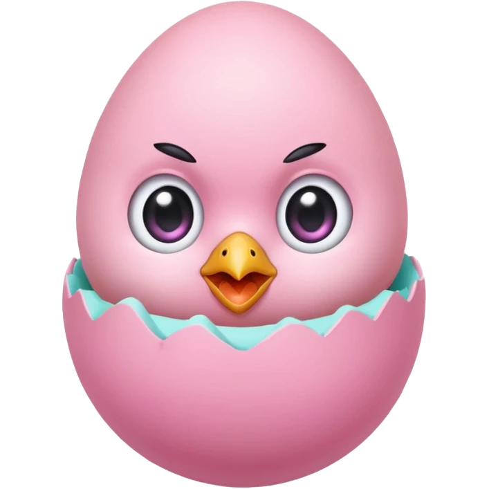cute pink chick hatching from egg emoji, kawaii style, big eyes, soft pastel colors, transparent background, twitch emote emoji