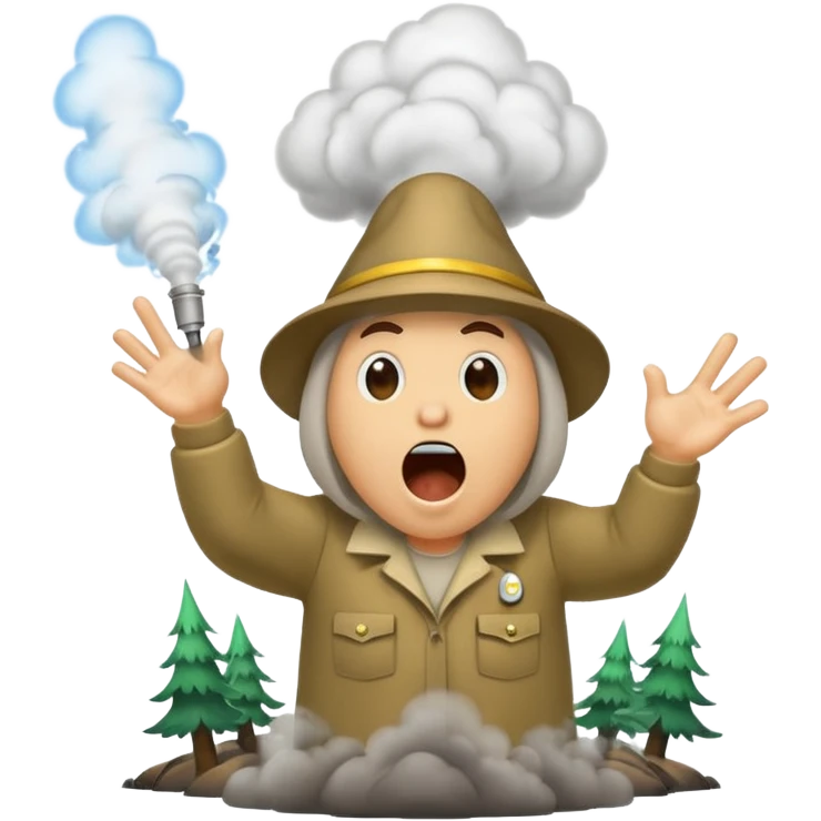 forest lab character shouting eureka with smoke burst emoji