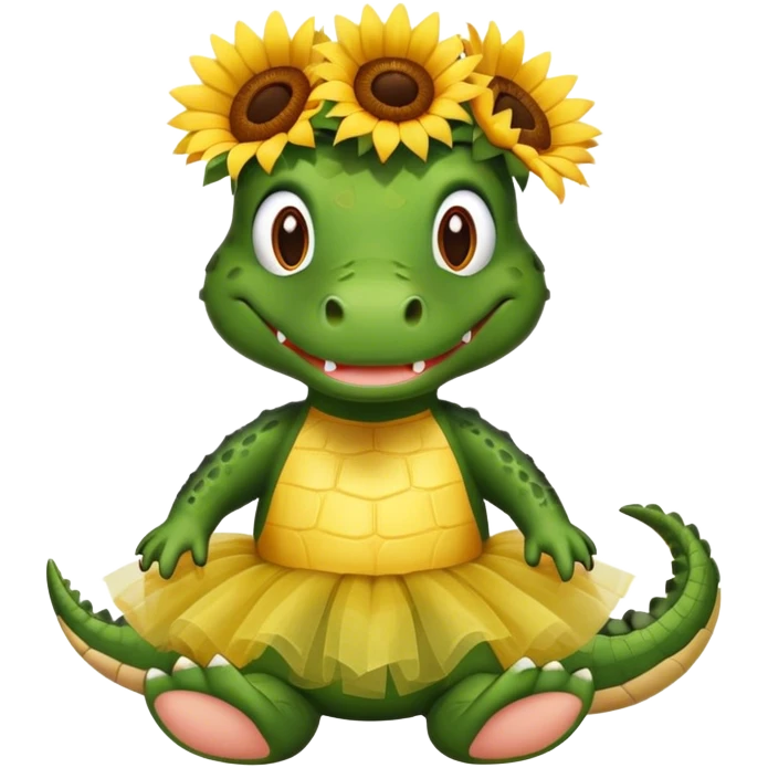 fat alligator with a tutu and sunflower petals around his head cute emoji